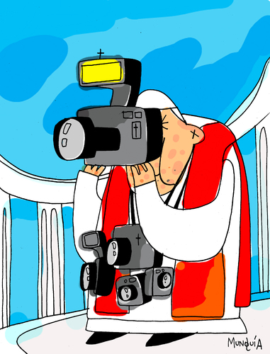 Cartoon: Papa Razzi (medium) by Munguia tagged ratzzi,rica,costa,munguia,photographer,foto,photo,paparazzi,papa,pope,nger