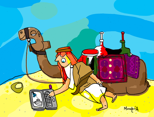 Cartoon: The new Lawrence of Arabia (medium) by Munguia tagged arab,spring,revolution,camel,facebook,twitter,lawrence,of,arabia,munguia,social,networks