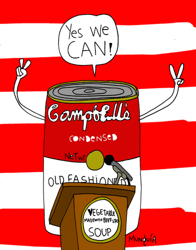 Cartoon: Yes we can! (medium) by Munguia tagged andy,warhol,can,cambells,obama,politic