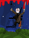Cartoon: Friday the 13th in Paris (small) by Munguia tagged terrorism,jason,eiffer,towel,france,paris,terrorist,horror,viernes,13,en,munguia,costa,rica