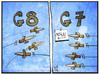 Cartoon: Aus G8 wird G7 (small) by Kostas Koufogiorgos tagged karikatur,koufogiorgos,illustration,cartoon,g8,g7,streit,messer,dolch,politik,gipfel,moskau,putin