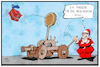 Cartoon: Bescherungstraining (small) by Kostas Koufogiorgos tagged karikatur,koufogiorgos,illustration,cartoon,weihnachten,weihnachtsmann,kontakt,beschraenkung,katapult,geschenk,bescherung,pandemie