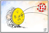 Cartoon: BVB vs. Corona (small) by Kostas Koufogiorgos tagged karikatur,koufogiorgos,illustration,cartoon,bvb,corona,behandlung,zentrum,stadion,signal,iduna,fussball,verein,schild,abwehr