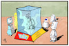 Cartoon: CES-Exponate (small) by Kostas Koufogiorgos tagged karikatur,koufogiorgos,illustration,cartoon,ces,messe,ausstellung,elektronik,roboter,mensch,homo,sapiens,künstlich,intelligenz