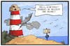 Cartoon: Drohnen über Ostsee (small) by Kostas Koufogiorgos tagged karikatur,koufogiorgos,illustration,cartoon,ostsee,usa,drohne,küste,leuchtturm,air,force,aufklärungsflug,militär