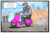 Cartoon: Hells Angels (small) by Kostas Koufogiorgos tagged karikatur,koufogiorgos,illustration,cartoon,hells,angels,rocker,bande,gruppe,moped,mofa,motorroller,razzia,motorrad,kriminalität