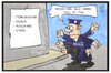 Cartoon: Polizei Frankreich (small) by Kostas Koufogiorgos tagged karikatur,koufogiorgos,illustration,cartoon,polizei,bedrohung,arbeit,hände,terrorismus,terrorgefahr,sicherheit,demos,hooligans,gewalt,frankreich,gendarmerie,überforderung
