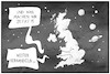 Cartoon: UK tritt aus (small) by Kostas Koufogiorgos tagged karikatur,koufogiorgos,illustration,cartoon,uk,grossbritannien,brexit,weltall,abdriften,verhandlung,deal,europa,eu,insel,planeten