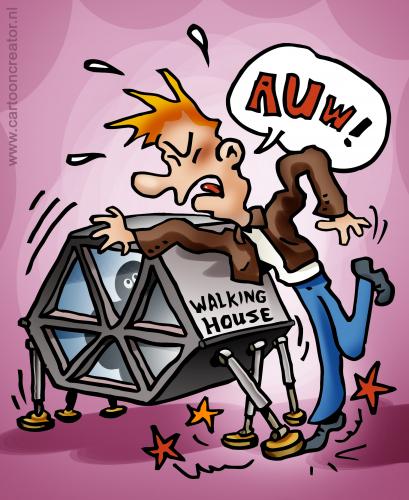 Cartoon: Walking house (medium) by illustrator tagged technology,satire,cartoons,illustration,walking,house,toe,pain,step,legs,mechanical