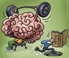 Cartoon: brains versus management books (small) by illustrator tagged management,manager,brain,power,lift,push,fall,heavy,mad,blind,books,info,satire,cartoon