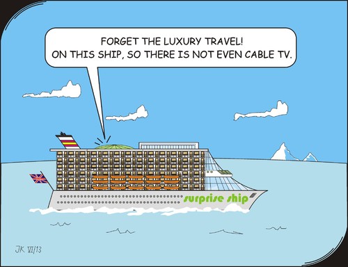 Cartoon: Cruise (medium) by JotKa tagged iceberg,anger,frustration,southpole,northpole,entertainment,cabletv,tv,luxury,service,ships,holiday,travel,vacation