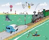 Cartoon: Experten am Werk (small) by JotKa tagged meer küste verkehr eisenbahn lokomotive dampflok gleise signale straße schiff uboot ruderer angler möwe ballon ballonflug sommer urlaub ferien experten bauten bauplanung
