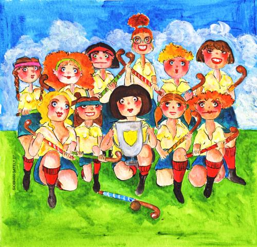 Cartoon: girls hockey team (medium) by siobhan gately tagged girls,women,