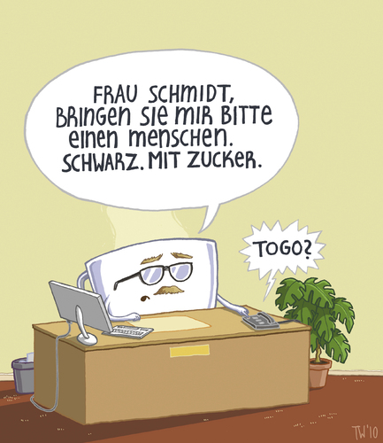 Cartoon: Bizzaro-Büro (medium) by Tobias Wieland tagged sekretärin,chef,boss,job,arbeit,togo,go,to,büro,cafe,kaffee,kaffee,büro,arbeit,job,boss,sekretärin,chef