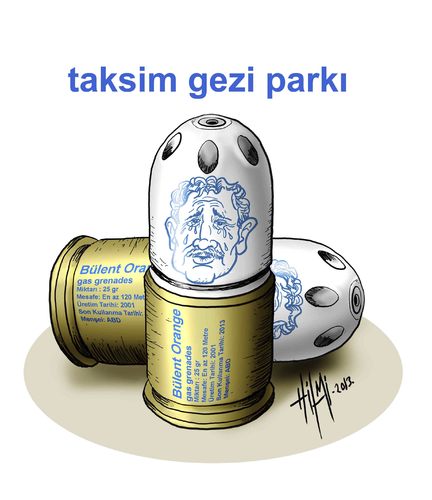 Cartoon: Taksim Gezi Parki (medium) by Hilmi Simsek tagged taksim,gezi,parki,bulent,arinc,orance,gas,grenades