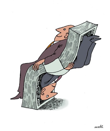 Cartoon: money and power (medium) by Medi Belortaja tagged politicians,corruption,capitalism,capital,democracy,chair,power,money