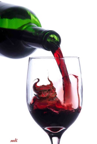 Cartoon: red wine (medium) by Medi Belortaja tagged devil,wine,red,alcohol,bottle,drink,drinking