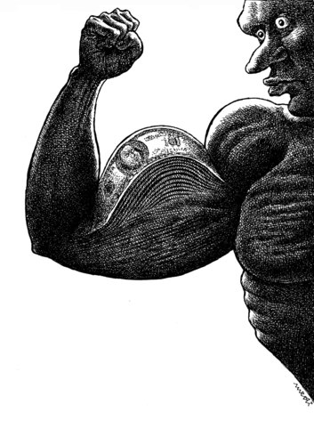 Cartoon: rich muscles (medium) by Medi Belortaja tagged bank,man,money,strong,force,muscles,rich,banks,success,financial,usd