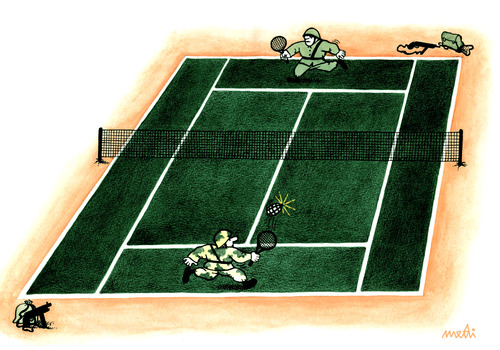 Cartoon: tennis for soldiers (medium) by Medi Belortaja tagged tennis,soldier,soldiers,war,peace,bomb,grenade