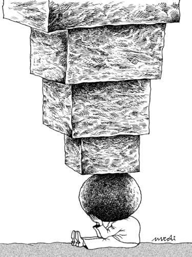 Cartoon: burden of mediocrity (medium) by Medi Belortaja tagged head,sphere,intellectuals,stones,mediocrity,thinking,thinker