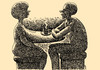 Cartoon: comfortable table (small) by Medi Belortaja tagged comfortable,table,coffee,talking,breast,man,woman,love,lovers