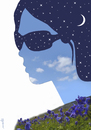 Cartoon: spring s night glasses (small) by Medi Belortaja tagged night,glasses,sky,face,woman,women,girl,moon,stars,spring,flowers
