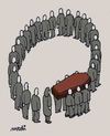 Cartoon: for the funeral (small) by Medi Belortaja tagged burial,funeral,coffin,peoples,walker
