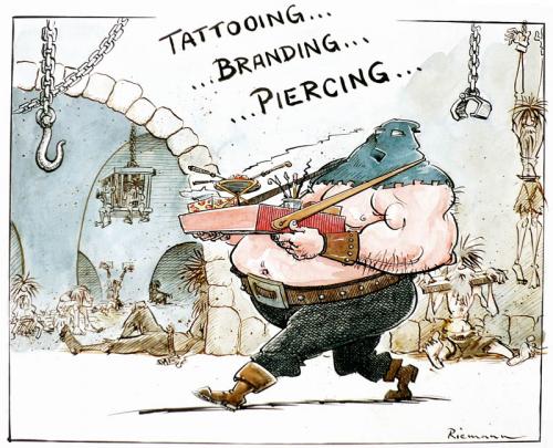 Cartoon: Piercing (medium) by cartoonkiss tagged tattoo,piercing,branding, 