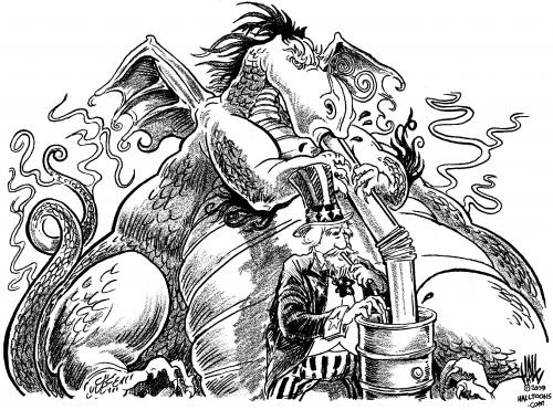 Cartoon: Sucks (medium) by halltoons tagged china,oil,gasoline,crude,world,economy