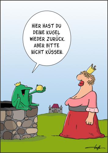 Cartoon: Froschkönig (medium) by luftzone tagged frosch,brunnen,schloss,burg,frog,prinzessin,froschkönig,tiere,frau,krone,cartoon,princess,animals,kuss,kiss,märchen,prinzessin,frosch,froschkönig,kugel,brunnen,kuss,prinz,verwunschen,zauber,verzaubert,korb,tier,mann,frau,beziehung,abfuhr