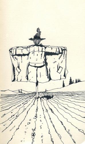 Cartoon: Scarecrow (medium) by freekhand tagged scarecrow,sown,field,,