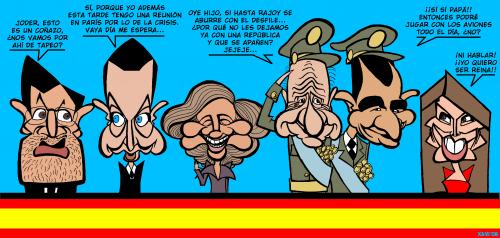 Cartoon: Dia de la hispanidad (medium) by Xavi dibuixant tagged zapatero,rajoy,juan,carlos,rey,king,reina,sofia,queen,letizia,caricature