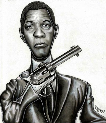 Cartoon: Denzel Washington (medium) by Recep ÖZCAN tagged action,movie,star,denzel,washington