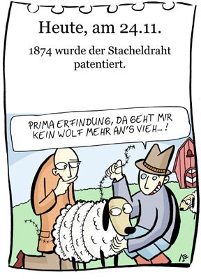 Cartoon: 24. November (medium) by chronicartoons tagged stacheldraht,schaf,viehzucht,cartoon