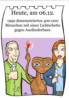 Cartoon: 6. Dezember (medium) by chronicartoons tagged cartoon,integration,solidarität,et,ausländerhass,lichterkette