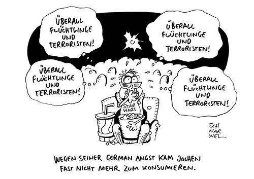 Cartoon: Phänomen German Angst (medium) by Schwarwel tagged phänomen,german,angst,deutschen,furcht,konsum,karikatur,schwarwel,star,wars,flüchtlinge,terroristen,weihnachten,weihnachtsgeschäft,kino,kaufen,geschäft,handel,terror,gewalt,hass,krieg,syrien,flüchtlingspolitik,asylpolitik,phänomen,german,angst,deutschen,furcht,konsum,karikatur,schwarwel,star,wars,flüchtlinge,terroristen,weihnachten,weihnachtsgeschäft,kino,kaufen,geschäft,handel,terror,gewalt,hass,krieg,syrien,flüchtlingspolitik,asylpolitik