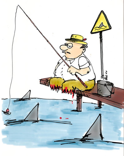 Cartoon: gone fishing (medium) by bob tagged angeln,angler,fisch,hai,bob