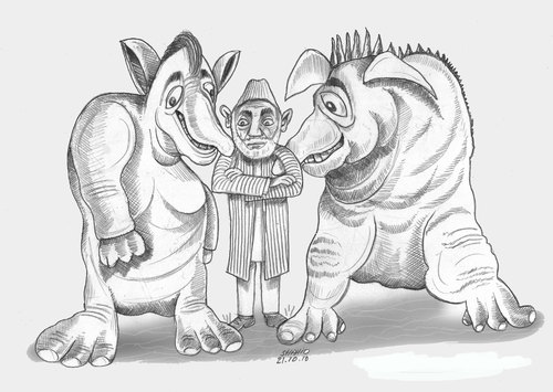 Cartoon: Karzi and big brothers. (medium) by Shahid Atiq tagged 0141