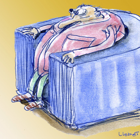 Cartoon: So far in sofa (medium) by llobet tagged sofa,chair