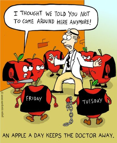 Cartoon: an apple a day keeps the Dr away (medium) by sardonic salad tagged apple,apples,doctor,gang