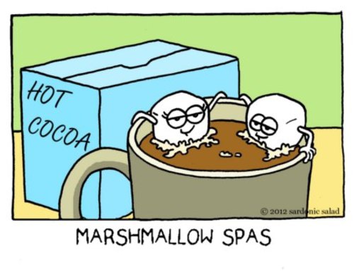 Cartoon: hot tubbing (medium) by sardonic salad tagged marshmallow,cartoon,spa,comic,sardonic,salad