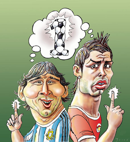 Cartoon: Football duel! (medium) by javad alizadeh tagged messi,ronaldo,soccer,football,world,cup,duel
