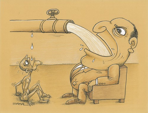 Cartoon: Injustice (medium) by ercan baysal tagged turkey,water,thirst,hunger,pauper,politico,fat,rich,afrika,humour,türkiye,work,timely,artwork,art,job,magazine,favorite,face,vision,trade,lie,handmade,illustration,cartoon,ercanbaysal