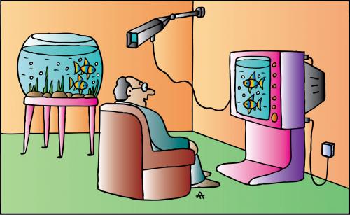 Cartoon: Aquarium and TV (medium) by Alexei Talimonov tagged aquarium,tv,media