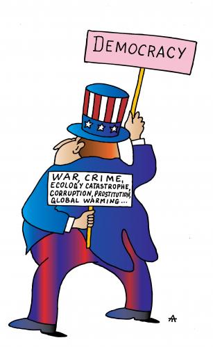 Cartoon: Democracy (medium) by Alexei Talimonov tagged democracy,usa,president,war,crime