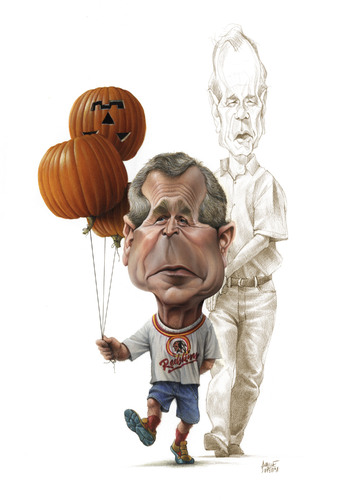 Cartoon: Halloween Double Bush (medium) by achille tagged bush,halloween,pumkin,karikatur,george bush,usa,halloween,george,bush