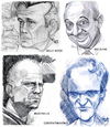 Cartoon: 4 Faces (small) by Cartoons and Illustrations by Jim McDermott tagged brucewillis,wallywood,melblanc,quentintarantino,pulpfiction