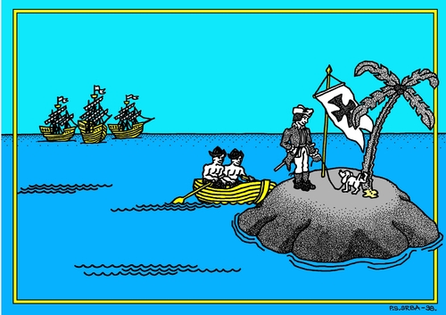 Cartoon: 1492 (medium) by srba tagged ocean,dog,island,desert,columbus,christopher