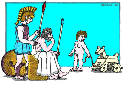 Cartoon: Achilles and Odysseus (medium) by srba tagged war,horse,trojan,mythology,greek