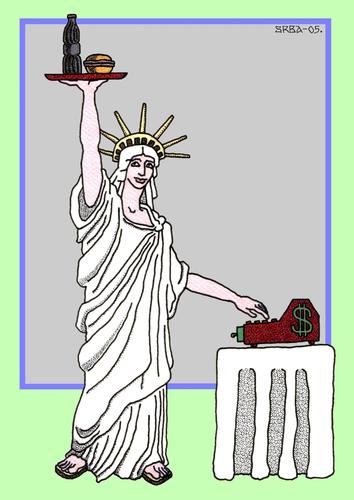 Cartoon: Breakfast in America (medium) by srba tagged food,fast,breakfast,america,liberty,of,statue